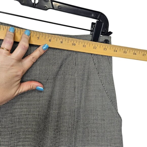 Houndstooth Wool Blend A-Line Skirt Pocket Side Zipper Fish Tail Midi Office 7/8 - Picture 9 of 11